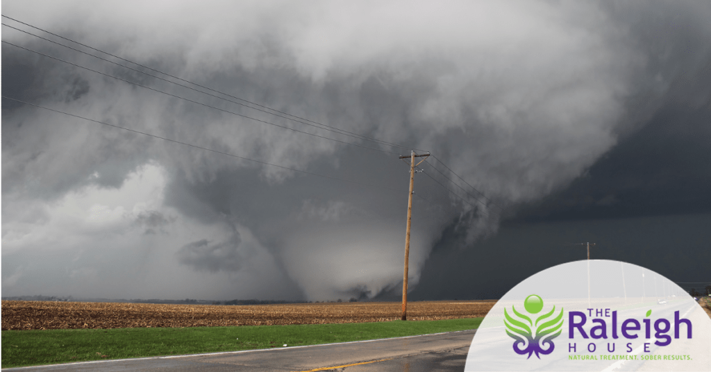 A tornado represents the struggle to stick with an addiction rehab program.