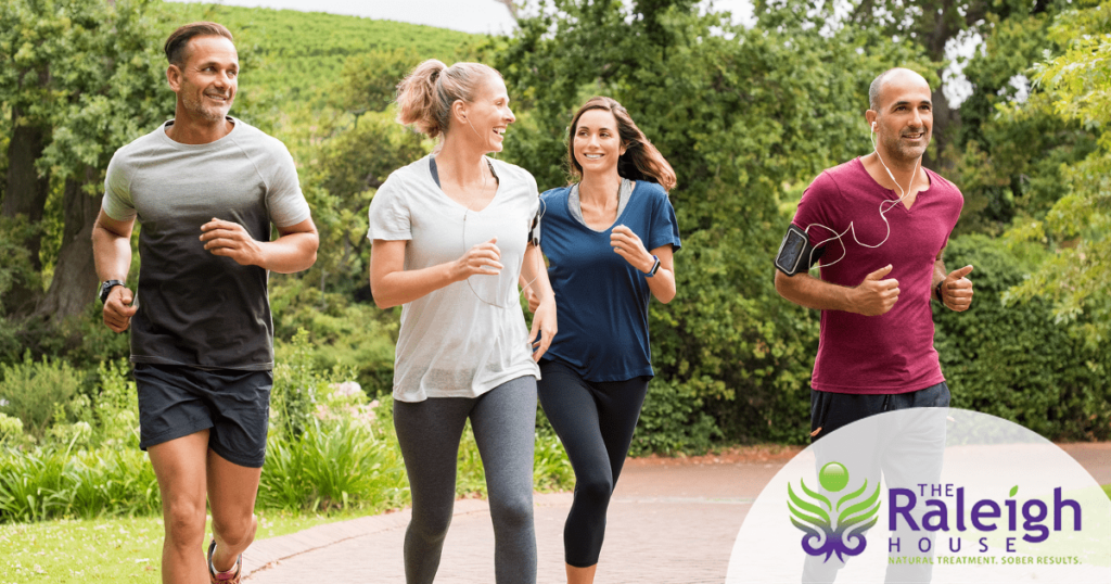 A group of friends goes jogging in the park together.