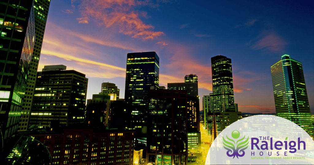 The Denver skyline at night