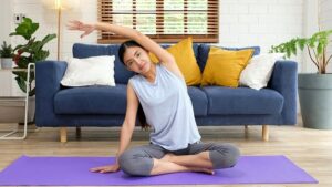 Woman doing exercise at home