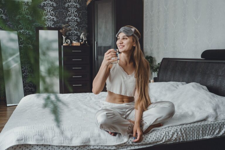 A woman enjoying her morning self care routine.