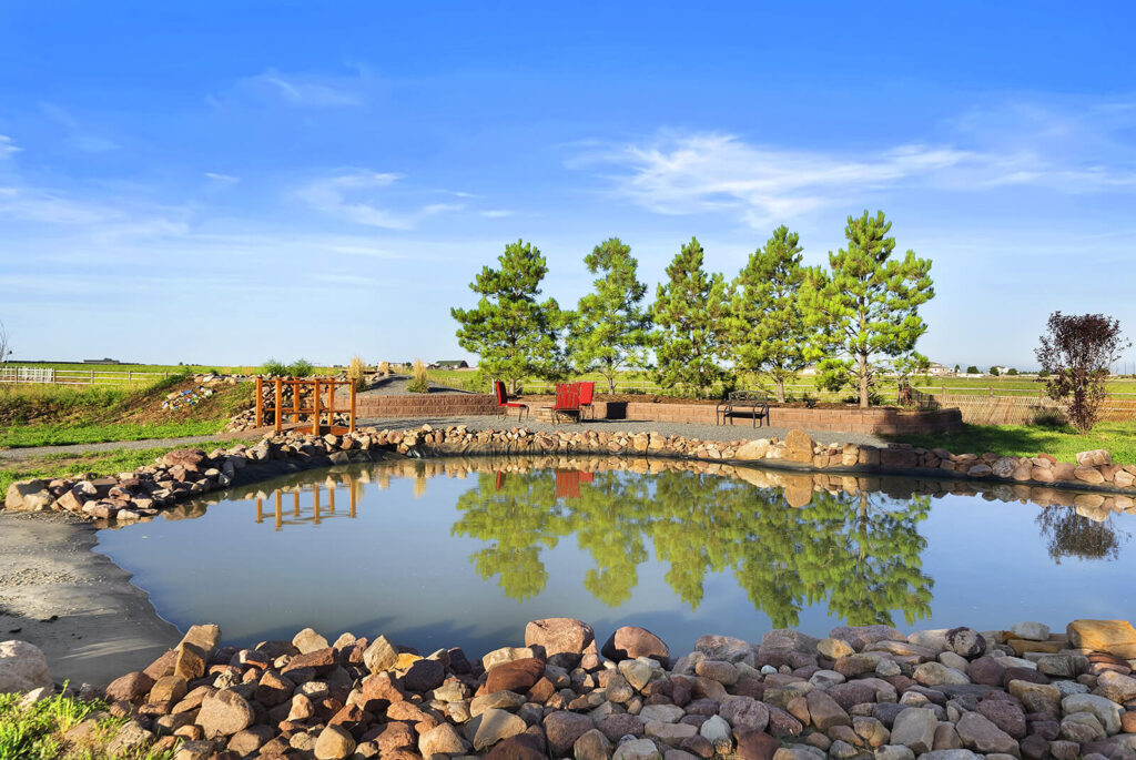 Close-up of the ranch at sunset, highlighting the peaceful outdoor environment.