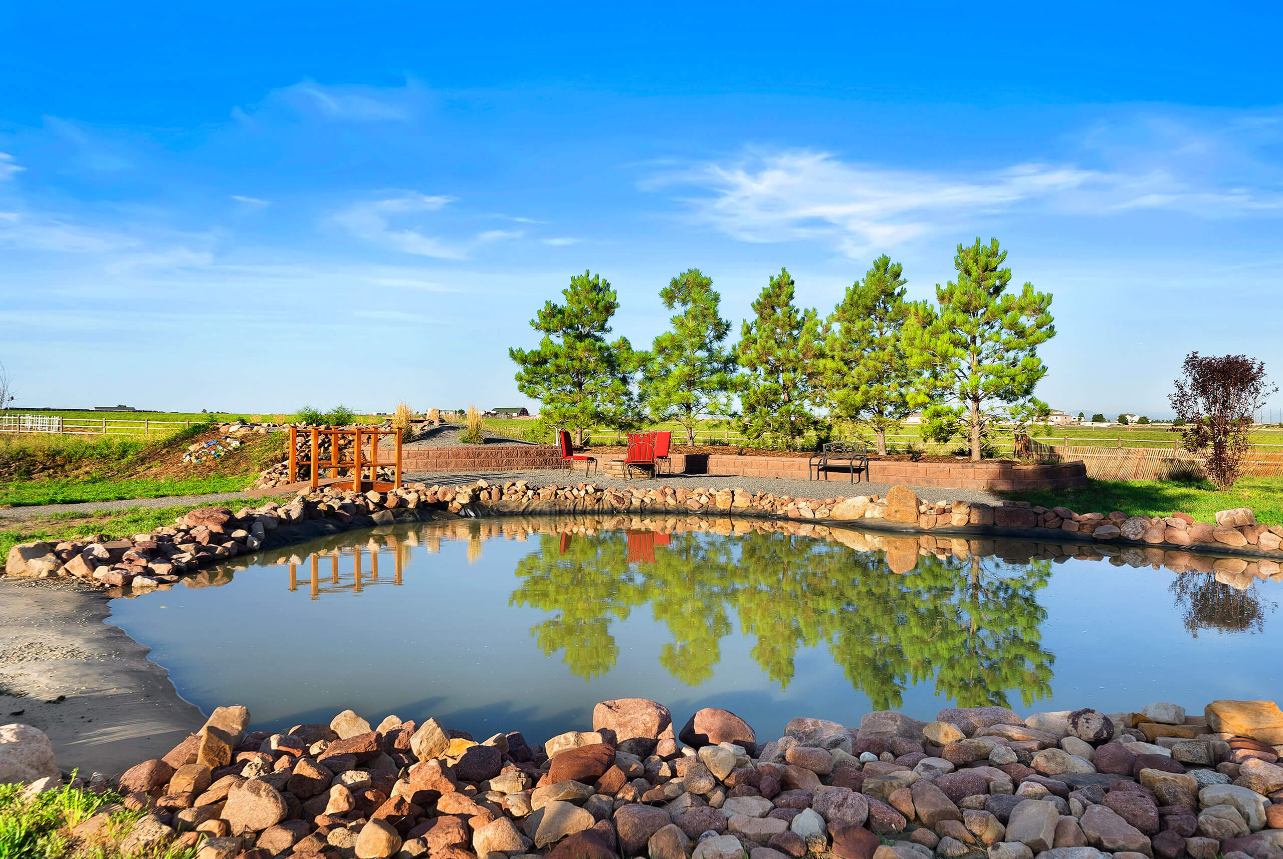 View of the pond and trees at the Ranch